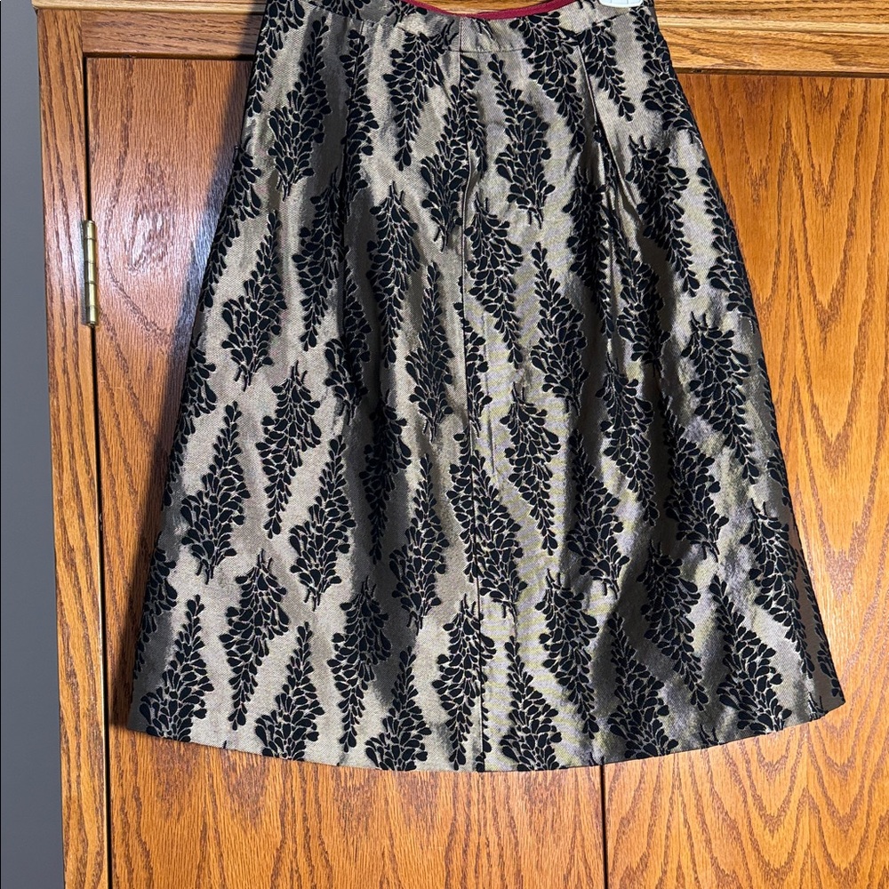 Boden Black and Gold Metallic A-Line Skirt